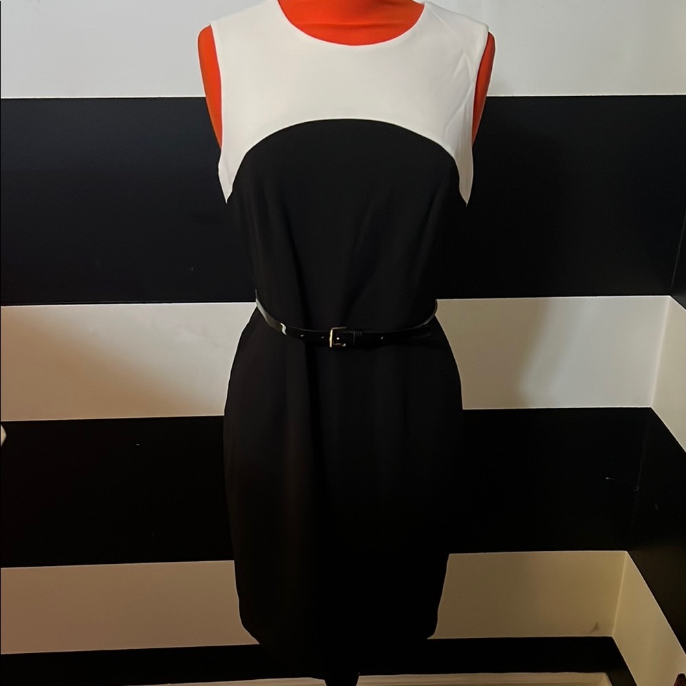 Tommy Hilfiger Black and White Sleeveless Colorblock Midi Dress